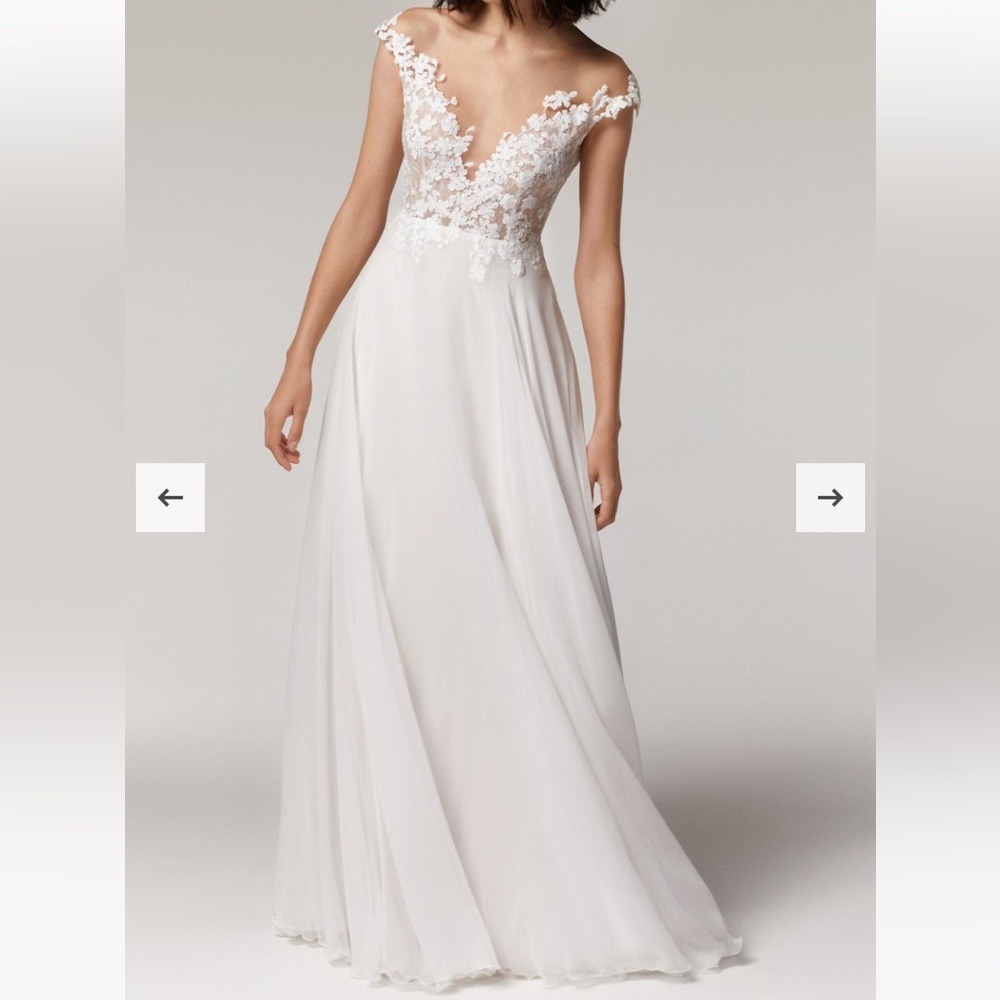 Anna Kara Angeline Whimsical Lace Deep V Neck Chiffon Flowy Comfortable Wedding - Picture 2 of 8